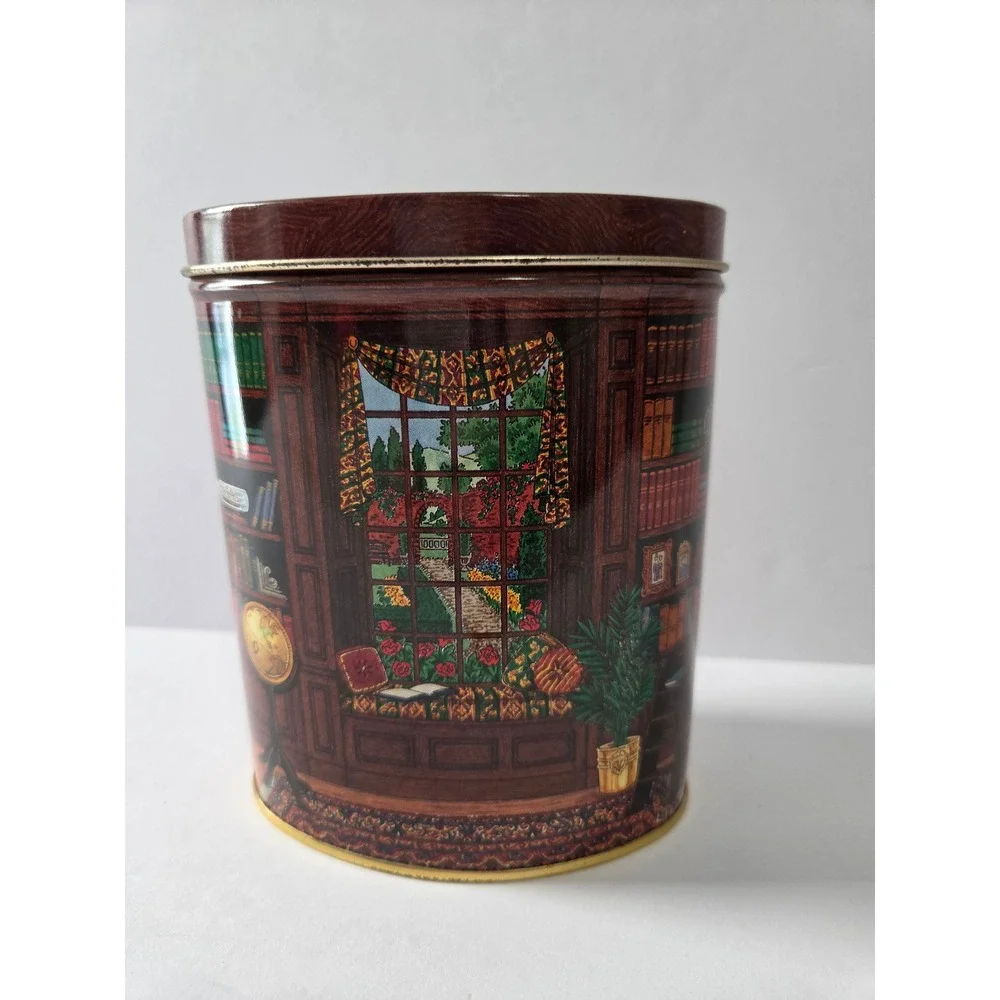 Vintage Keller Charles Philadelphia Library Study Scene Oval Metal Tin Storage